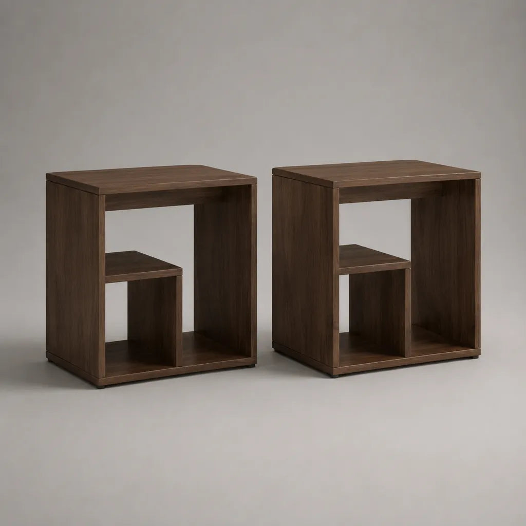 Lotto di 2 credenze in legno rettangolare, marrone noce, 45 × 40 × 50 cm ciascuno