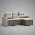 Divano da giardino ad angolo dritto 3 posti in resina intrecciata e tessuto, grigio taupe e beige chiaro, 225 × 145 × 90 cm