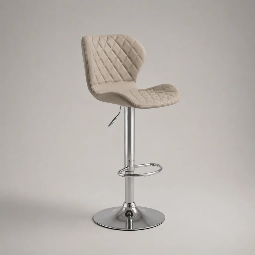 Sgabello rotabile regolabile in poliestere beige e acciaio cromato, 48 × 50 × 86-107 cm