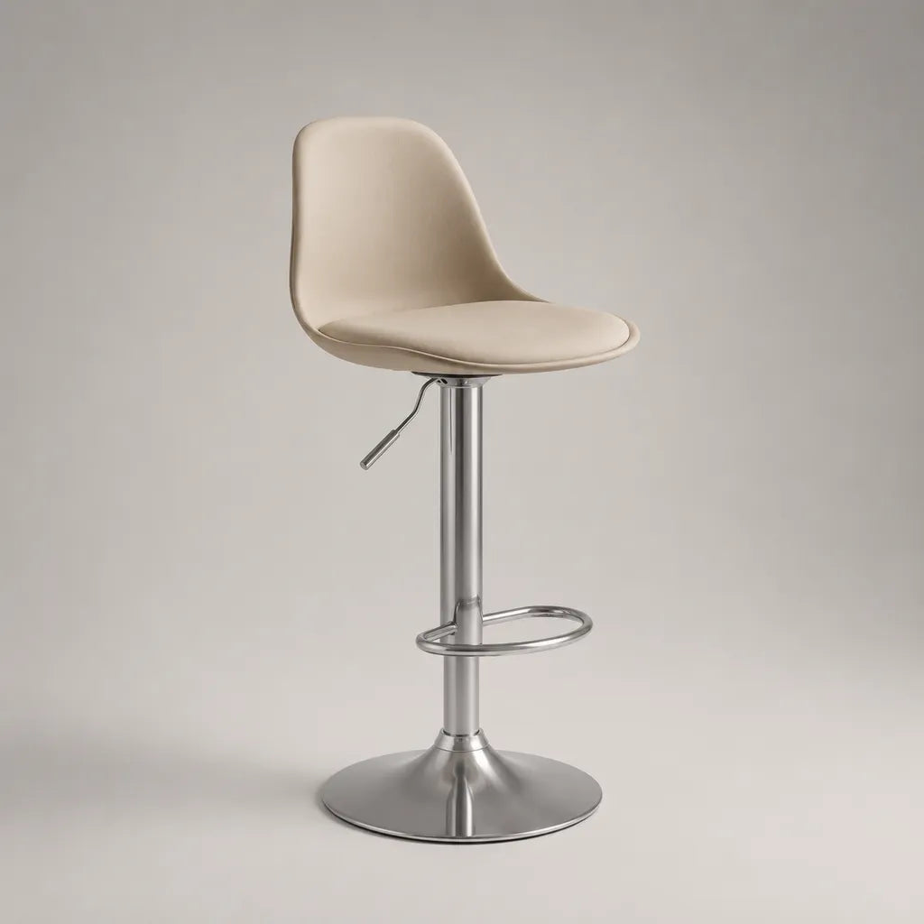 Sgabello da bar girevole e regolabile in PU beige e metallo cromato, 45 × 48 × 84-105 cm