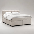 Letto matrimoniale rettangolare 160 × 200 cm in tessuto beige chiaro con materasso, materasso e testiera