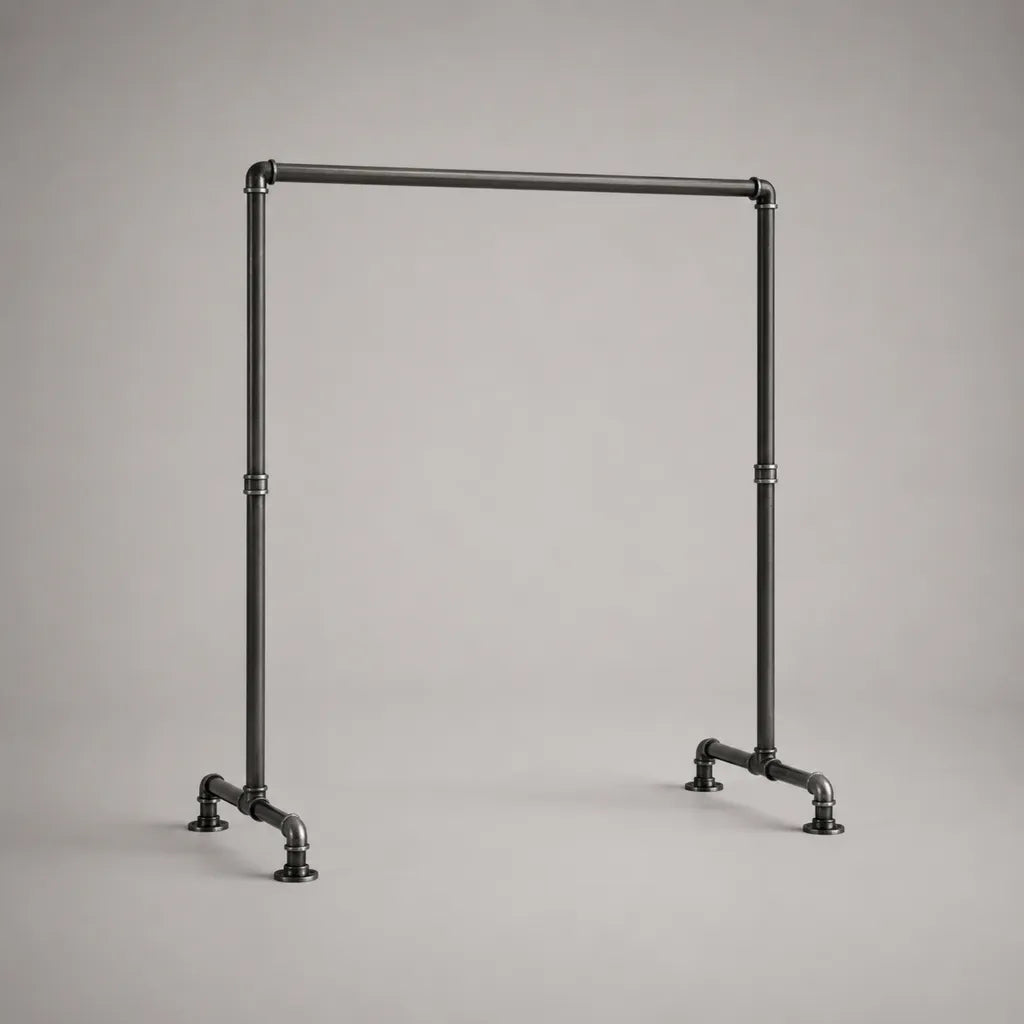 Portaabbigliamento rettangolare regolabile in acciaio nero, 120 × 45 × 150–180 cm
