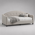 1 sedile letto 90 × 200 cm in legno e tessuto beige chiaro, schienale curvo e piedi neri