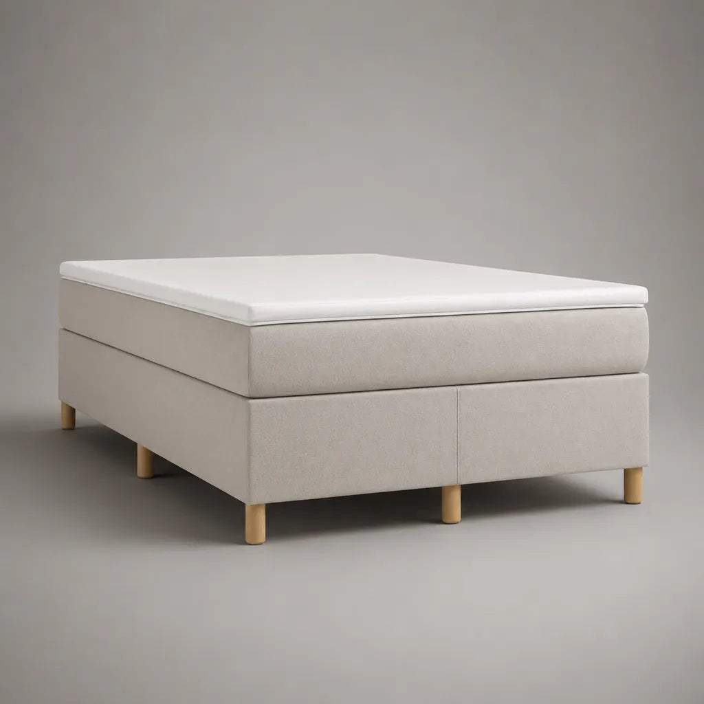 Letto a molla 2 posti in tessuto con materasso con molle drenate e materasso in schiuma, beige leggero, 140 × 200 cm