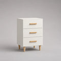 Comodino in legno con 3 cassetti, legno bianco e naturale, 40 × 35 × 65 cm
