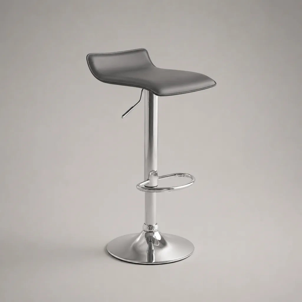 Sgabello da bar girevole regolabile in pelle grigia e metallo cromato, 39 × 41 × 67-88 cm