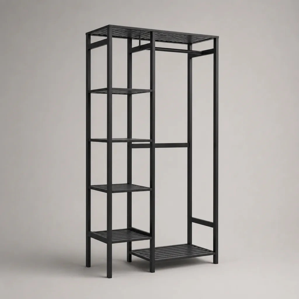 Acciaio nero indossabile con tanga e 6 ripiani, 100 × 40 × 180 cm