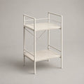 Tavolo rettangolare a 2 livelli in acciaio e legno bianco, 40 × 35 × 70 cm