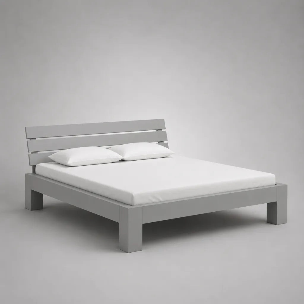 Letto matrimoniale in legno grigio con letto con latte letto, letto 160 × 200 cm