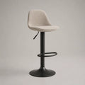 Sgabello da bar regolabile e girevole in poliestere beige con piede in acciaio nero, 48 × 52 × 86–107 cm