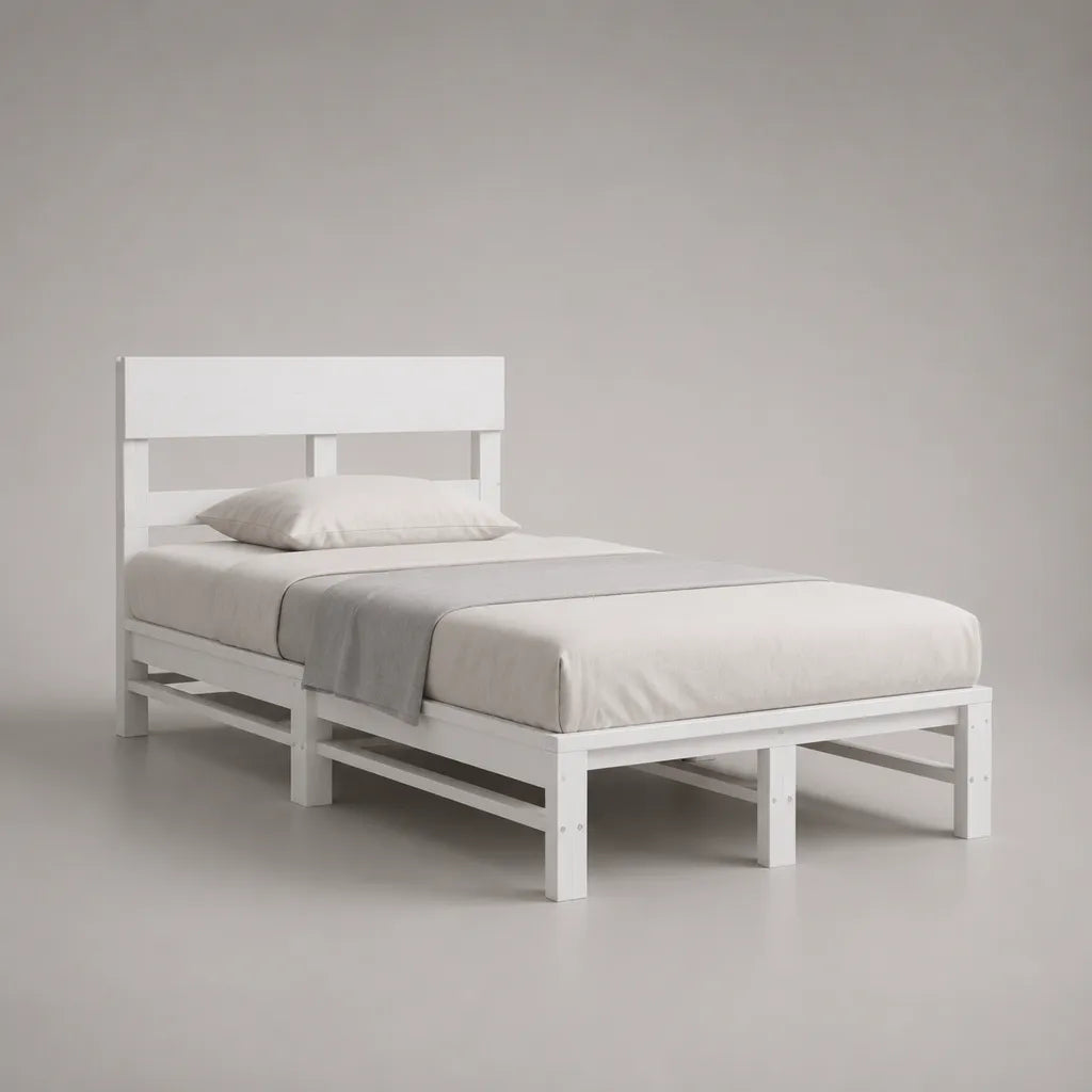 Letto singolo in pino bianco massiccio con letto con latte, 209 × 96 × 100 cm, letto 90 × 200 cm