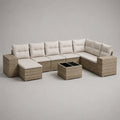 9 pezzi, 7 posti, resina intrecciata e metallo, beige, crema e nero, 320 × 220 × 72 cm