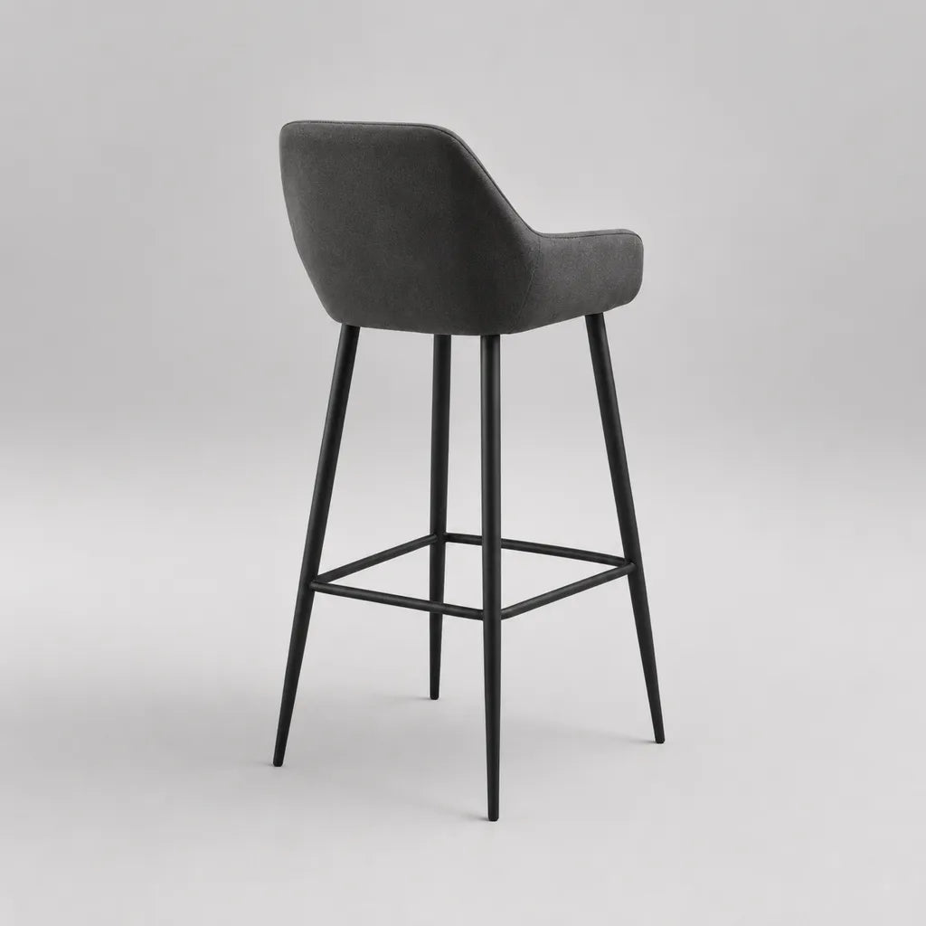 Sgabello bar imbottito in tessuto antracite e grigio nero e acciaio, 53 × 55 × 100 cm, altezza seduta 75 cm