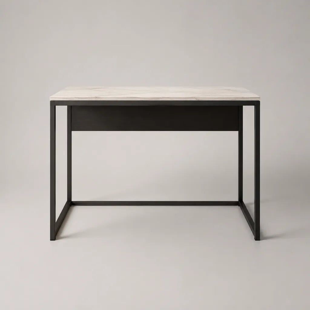 Scrivania rettangolare in MDF effetto marmo melamina e acciaio nero, 100 × 50 × 75 cm