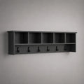 Ripiano a parete in legno e metallo nero, 5 scomparti e 6 pateras, 100 × 15 × 30 cm